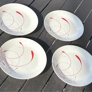 Corelle Impressions Splendor (4) Dinner Plates White & Red Swirl